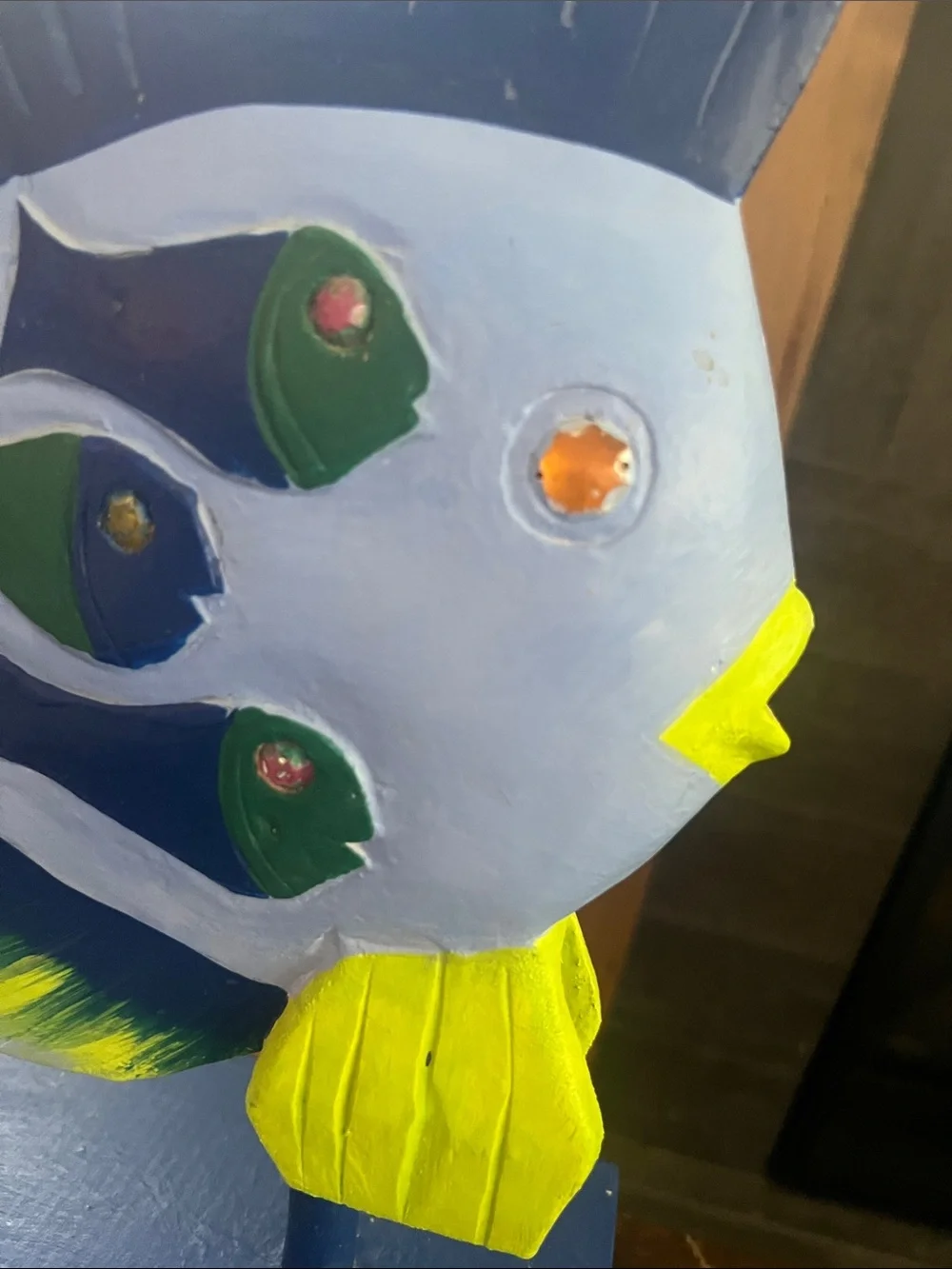 Vibrant Decorative Wooden Fish on Base